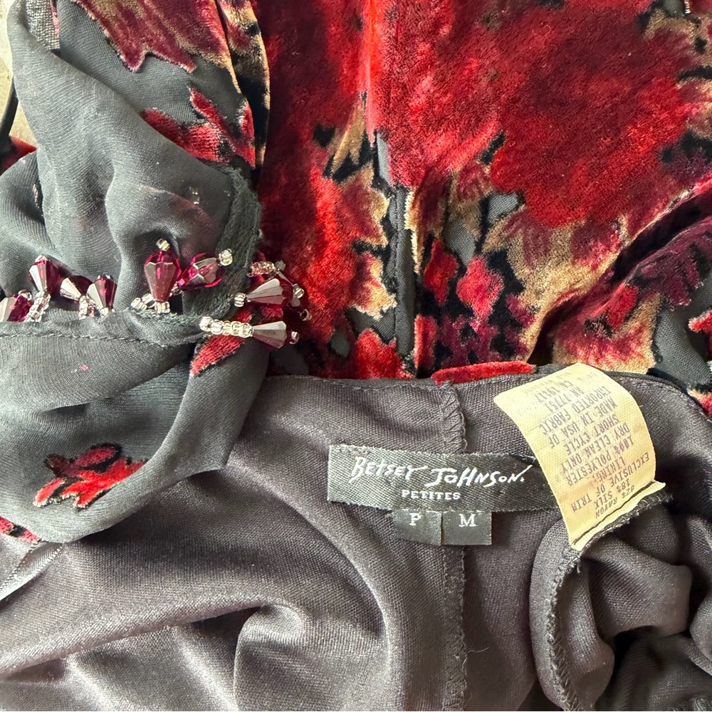 vintage 1990s betsey johnson burnt out velvet floral slip dress silk cowl neck - Picture 9 of 10